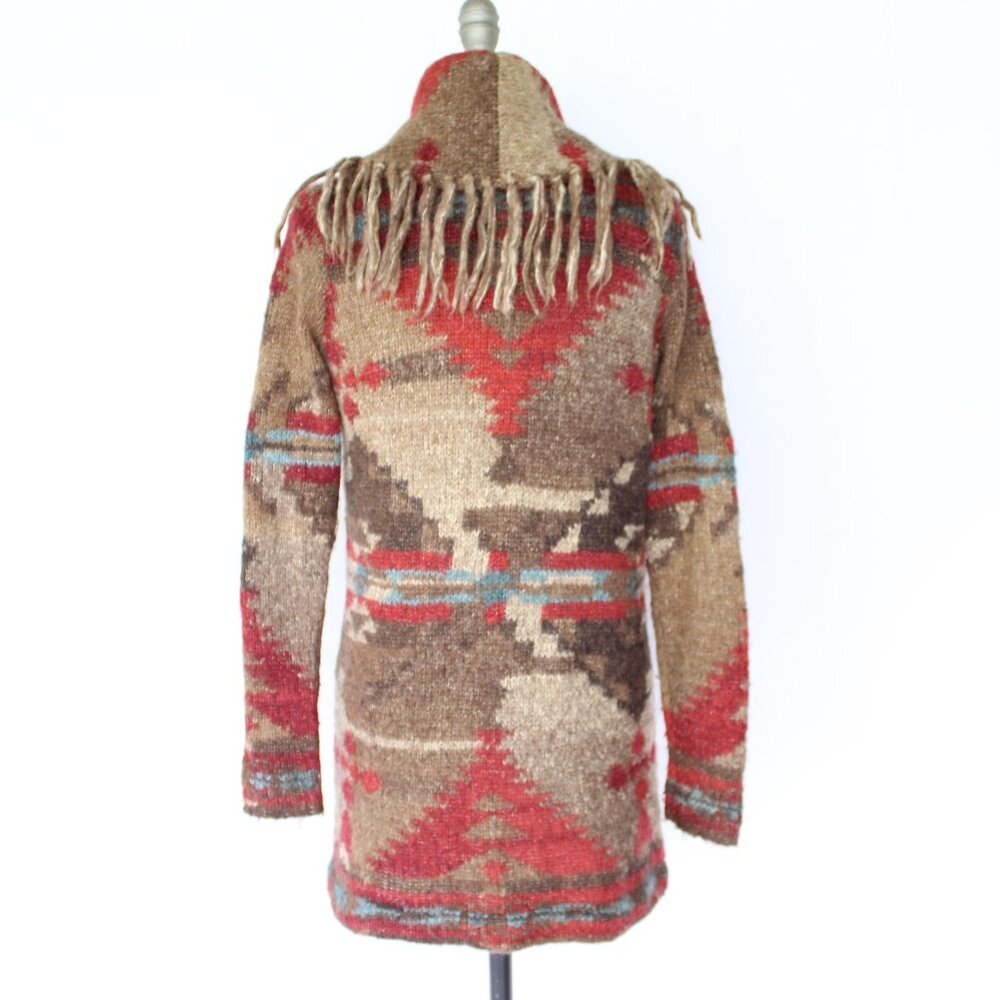 SOLD. RALPH LAUREN Denim Supply fringe polo RRL wool Aztec tribal Cardigan - Picture 8 of 10